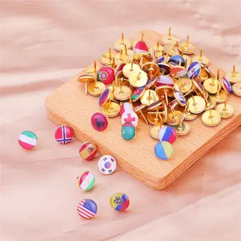 

100Pcs National Pattern Drawing Pin Round Head Pushpins Decorative Thumbtack Drop Rubber Map Pins for Study