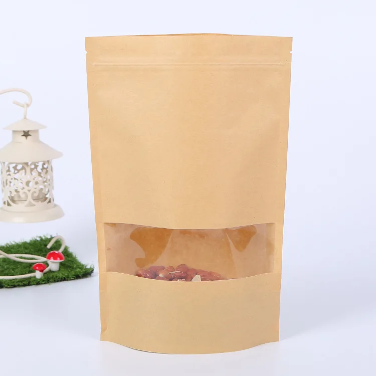 100 шт коричневый Подарочный крафт-бумажный пакет на молнии с замком для еды, закуски, чая, упаковки для розничной торговли, крафт-бумажный пакет для еды