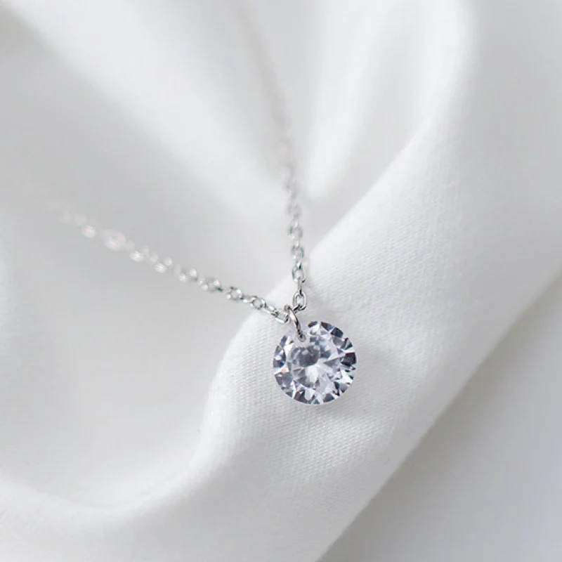 Ожерелье из стерлингового серебра 925 пробы, Висячие капли, прозрачный Фианит, небольшой свежий одиночный чокер, простое ожерелье с цепочкой для женщин