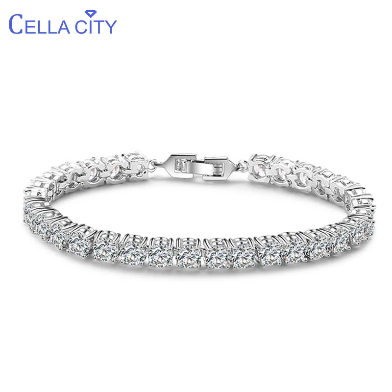 Cellacity Luxury Design Geometry Silver 925 Jewelry Studded with Gemstones Bracelet for Women 5mm Zircon Rose Gold Color Party | Украшения