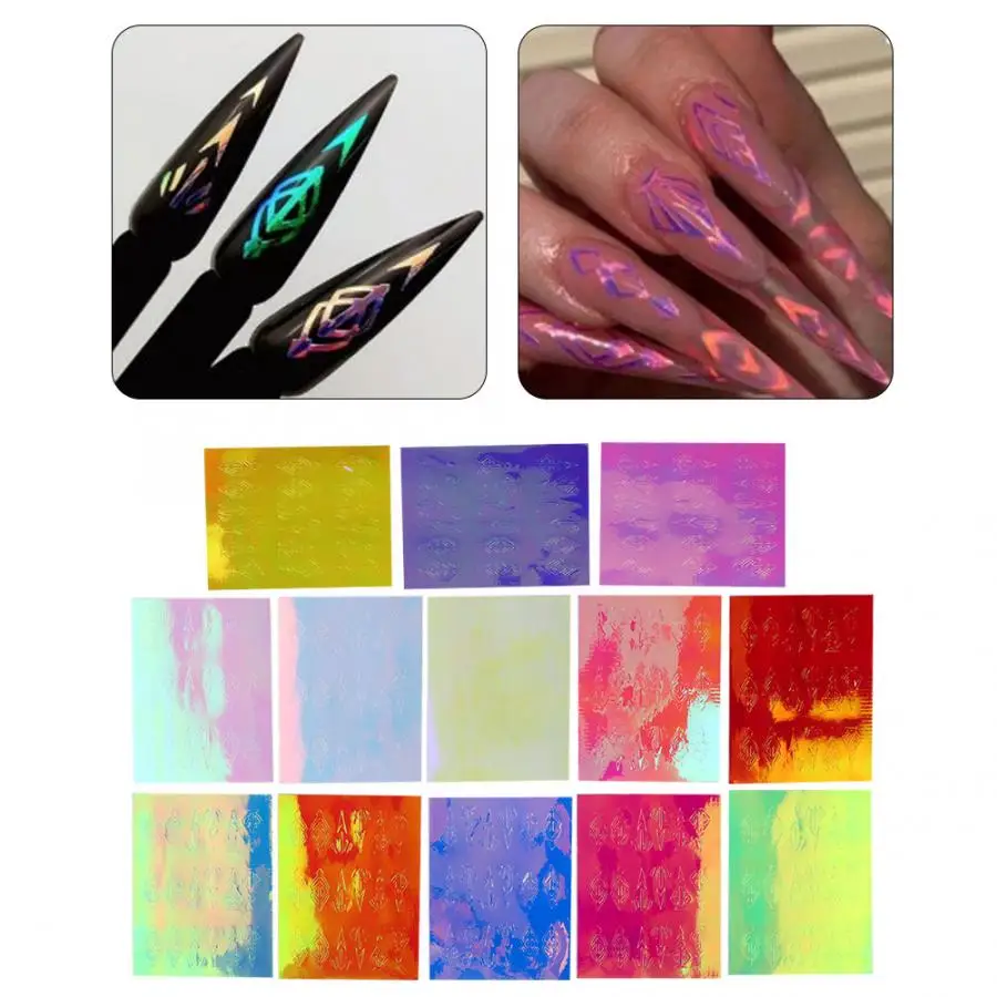 Фольга для ногтей 13 шт. ярких цветов Тотем геометрические узоры переводки