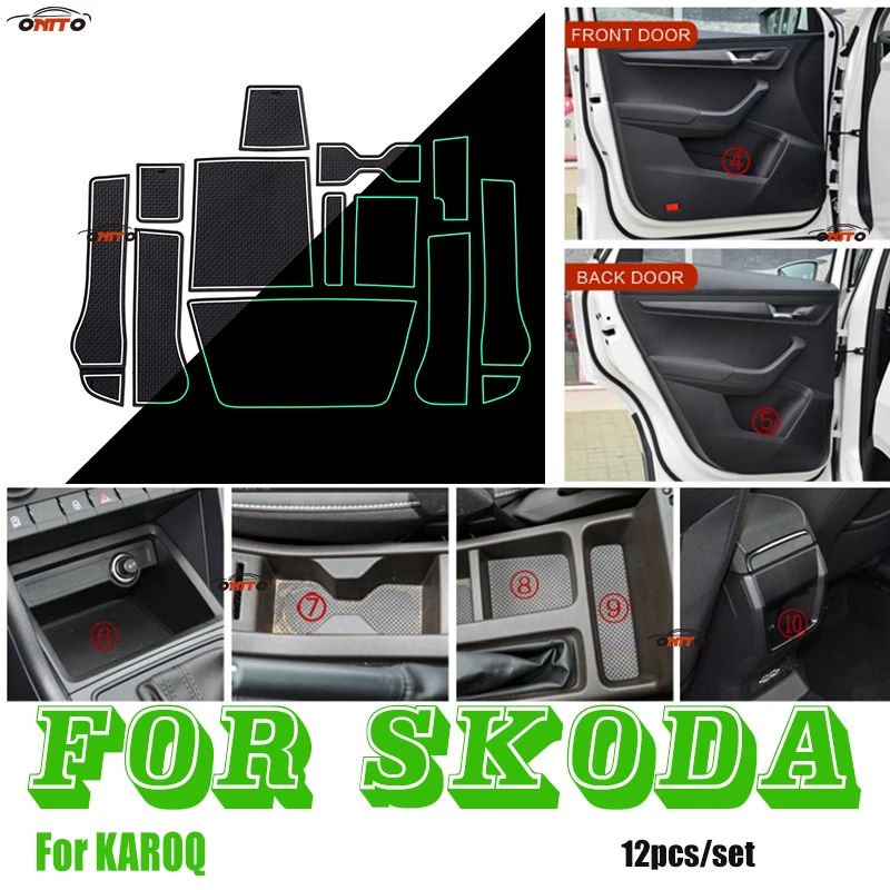 

HOT SALE Car Interior Door Groove Gate Pad Covers Slot Mat Decoration Rubber 12pcs/set For Skoda KAROQ red/white/luminous