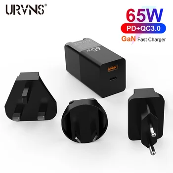 

URVNS GaN 65W Fast Charger USB C Power Adapter with 65W PD Port,2-Port 65W Charger US UK EU AU Plug for Travel for USB-C Laptops