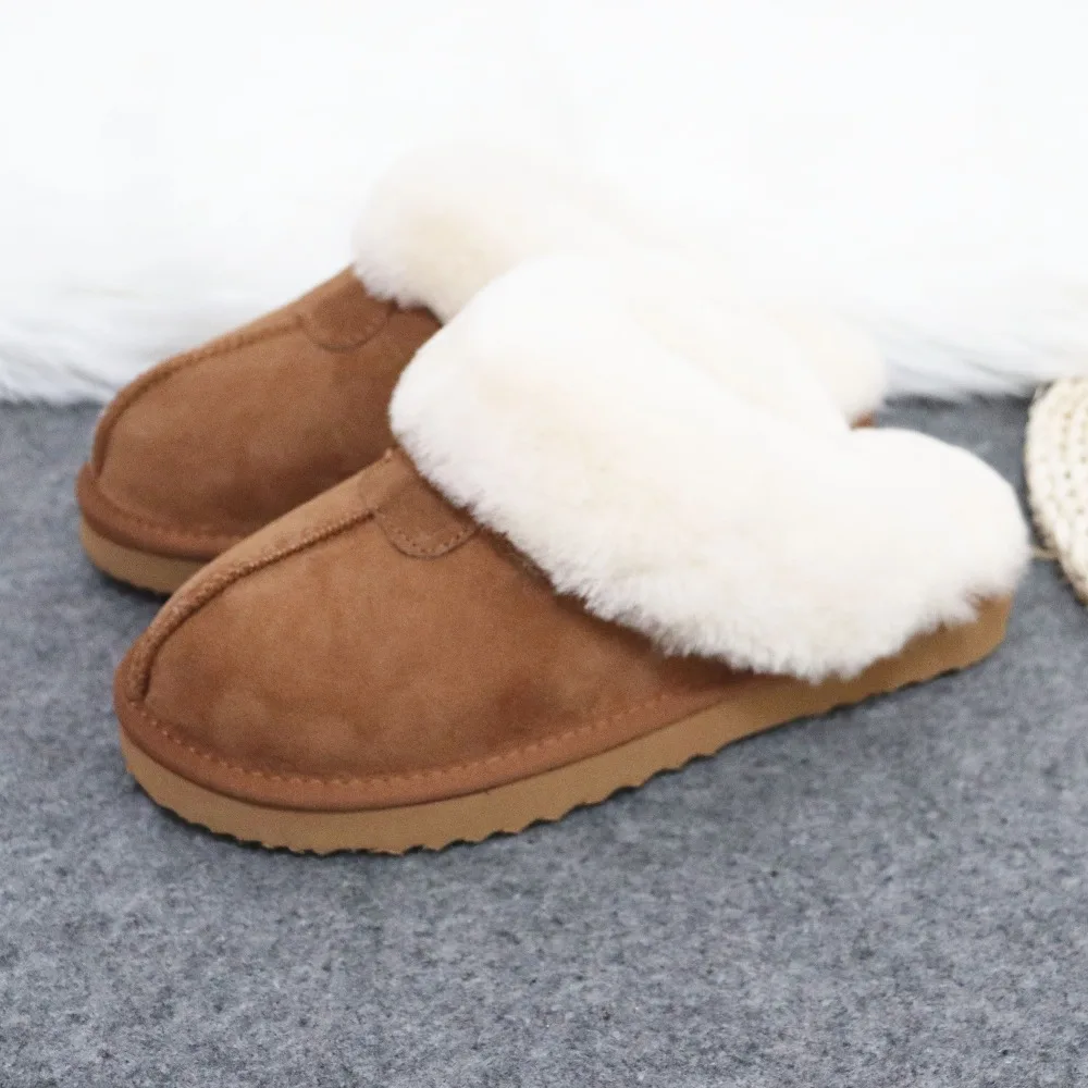 2023 New Natural Sheepskin Fur Slippers Female Winter Slippers Women Warm Indoor Slippers Soft Wool Lady Home Slippers