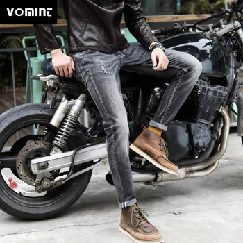 

VOMINT Jeans Men Fashion Stretch Denim Pencil Pants Distressed Ripped Frayed Biker Slim Fit Jeans Trouser