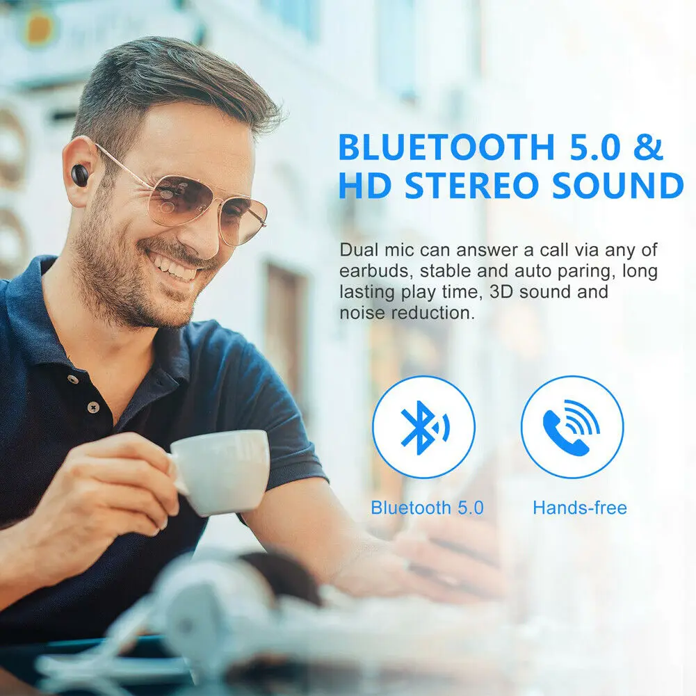Bluetooth 5,0 гарнитура TWS Беспроводные наушники стерео в ухо наушники USB интерфейс зарядки черный