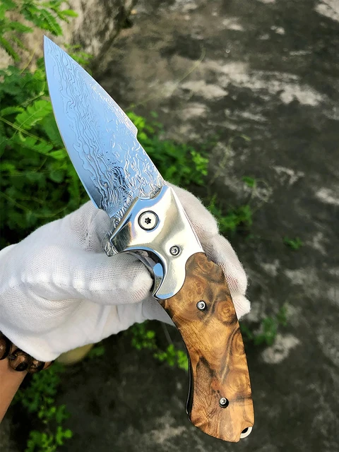 $US $64.53 Damascus Steel Outdoor Tactical Hunting Knife High Hardness Army Folding Camping Pocket Knife Men's Gift Hobby Collectibles