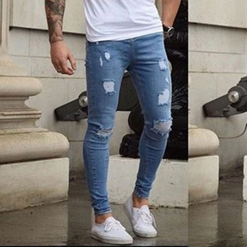 Ripped Jeans For Men Light Blue Slim Fit Full Length Distressed Pencil Pants Casual Vintage Black Denim Trousers Men Clothing Jeans Aliexpress Ripped Jeans For Men Light Blue Slim Fit Full Length Distressed Pencil Pants Casual Vintage Black Denim Trousers Men Clothing Jeans Aliexpress