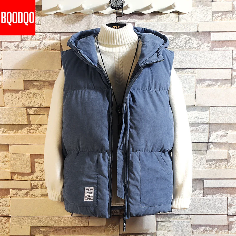 

Hooded Winter Sleeveless Men's Vest Jacket Preppy Autumn Hip Hop Fashion Jackets Oversized Loose Streetwear Japanese Casual Coat