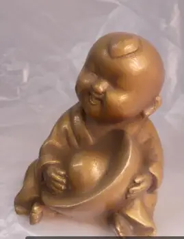 

Chinese Buddhism Silver Folk Bless Kid Child Small Monk Buddha Statue Sculpture