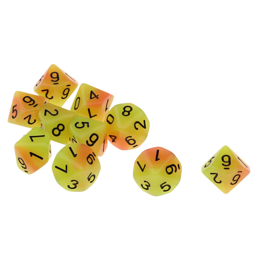 Tabletop Game 10pcs Dungeons Dragons Dice D10 D&D Luminous 1.6cm Multi Dice Set Night Luminous Dice Set