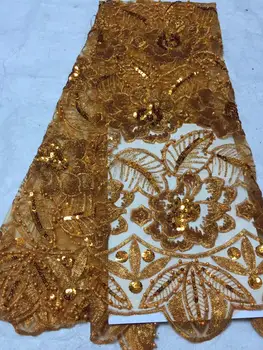 

French African Lace Fabric Guipure Sequined Beaded Cotton Cord Tulle Nigerian Tissu Mesh India Lace For Wedding Dress gold green