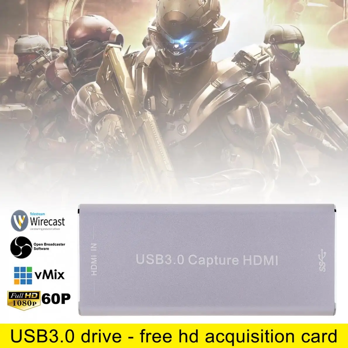

HDMI 1080P 60FPS USB3.0 UVC HD Video Capture Card with Driverless Design Support HDMI and SDI 1080P 60HZ HD Video Capture Box