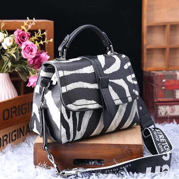 

Genuine Leather Top-handle Hand Bag for Women 2020 Zebra Pattern Shoulder Messenger Flap Bags Ladies Large Capacity Travel Purse