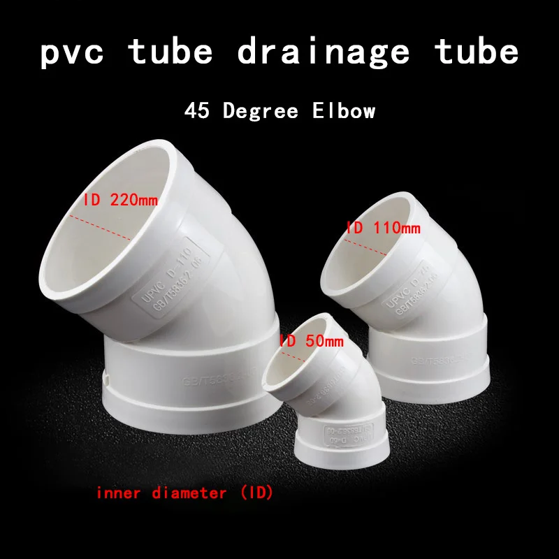 

PVC White Drain Pipe 45 Degree Elbow Inner Diameter 50mm-200mm Drain Pipe Fittings Joint Kitchen Drain Joint 1 Pcs