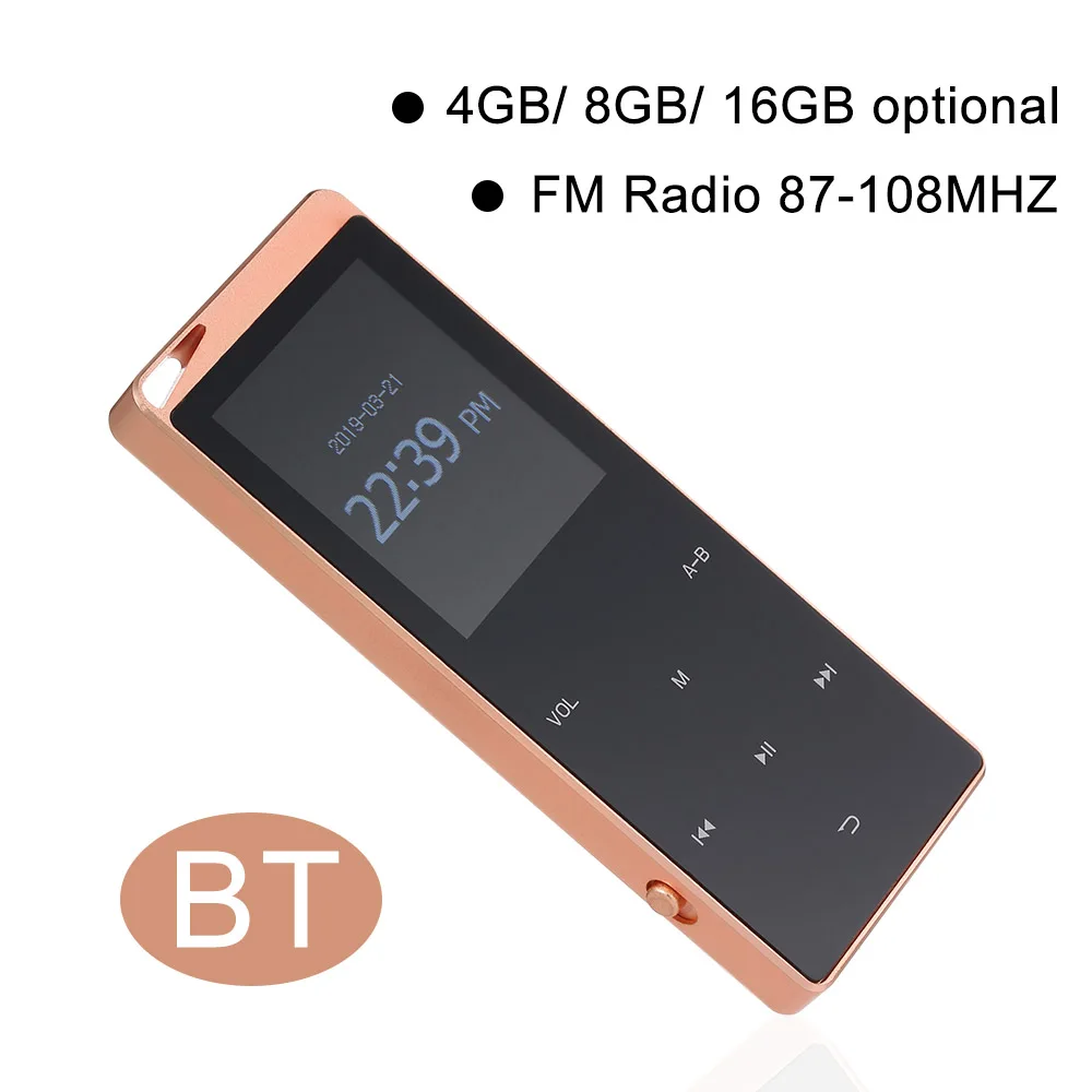 

MP3 Player Portable Thin Digital Music Player 4GB/8GB/16GB TF Card Slot Touch Button FM Radio Bluetooth with 3.5mm earphone
