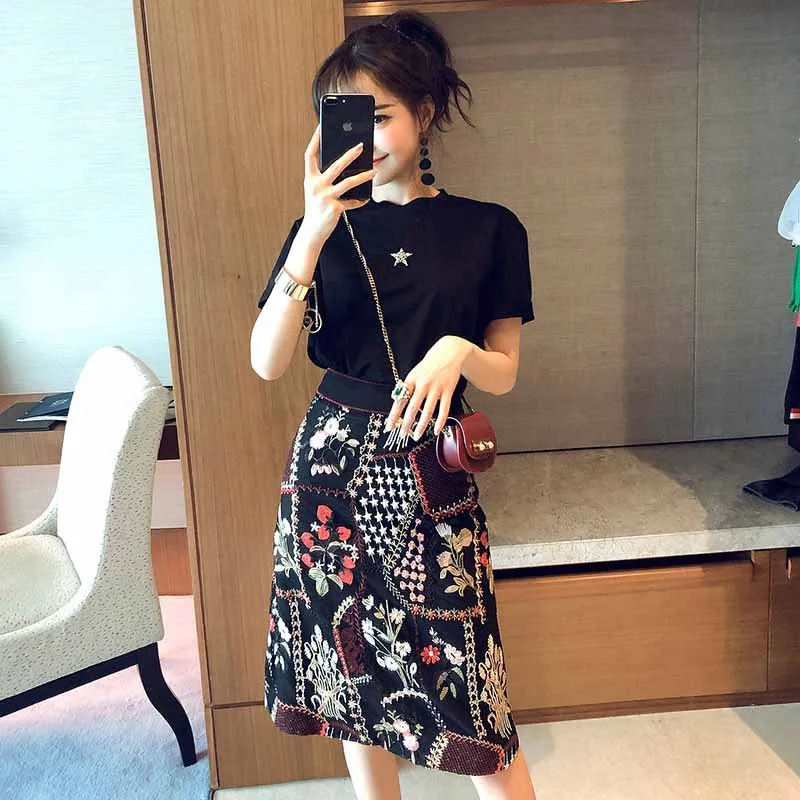 

Debutante WOMEN'S Dress 2019 Early Spring New Style Elegant Retro Machine Embroidery Sheath High-waisted Gauze Skirt-