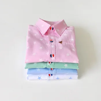 

Childrenswear 2020 Spring New Style Pure Cotton Printed Five-pointed Star Children's Shirt England Oxford Cloth Long-sleeved Shi