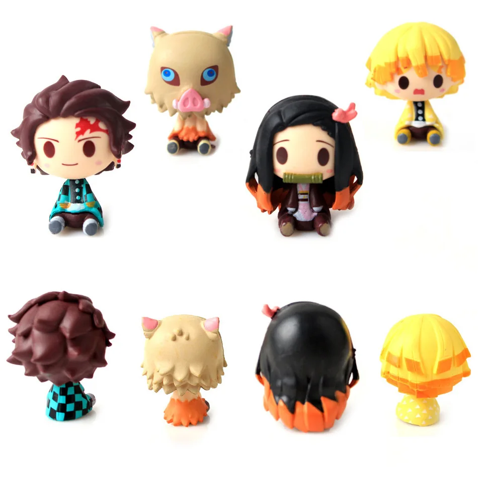 4pcs Anime Figure Demon Slayer Kimetsu No Yaiba Doll Tanjiro Nezuko Zenitsu Demon Slayer Kawaii Room Decoration Children's Toys