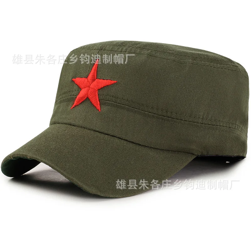 

Wholesale Military Cap Red Scenic Area Tourism Souvenirs-Style Flat Cap Cotton Comfortable Breathable Five-pointed Star Red Army