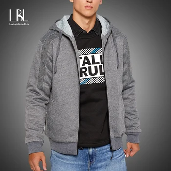 

Mens Casual Winter Thicken Jacket Warm Coat 2019 New Zipper Hooded Fleece Sweatshirts Long Sleeve Jacket Male Solid Color Parkas