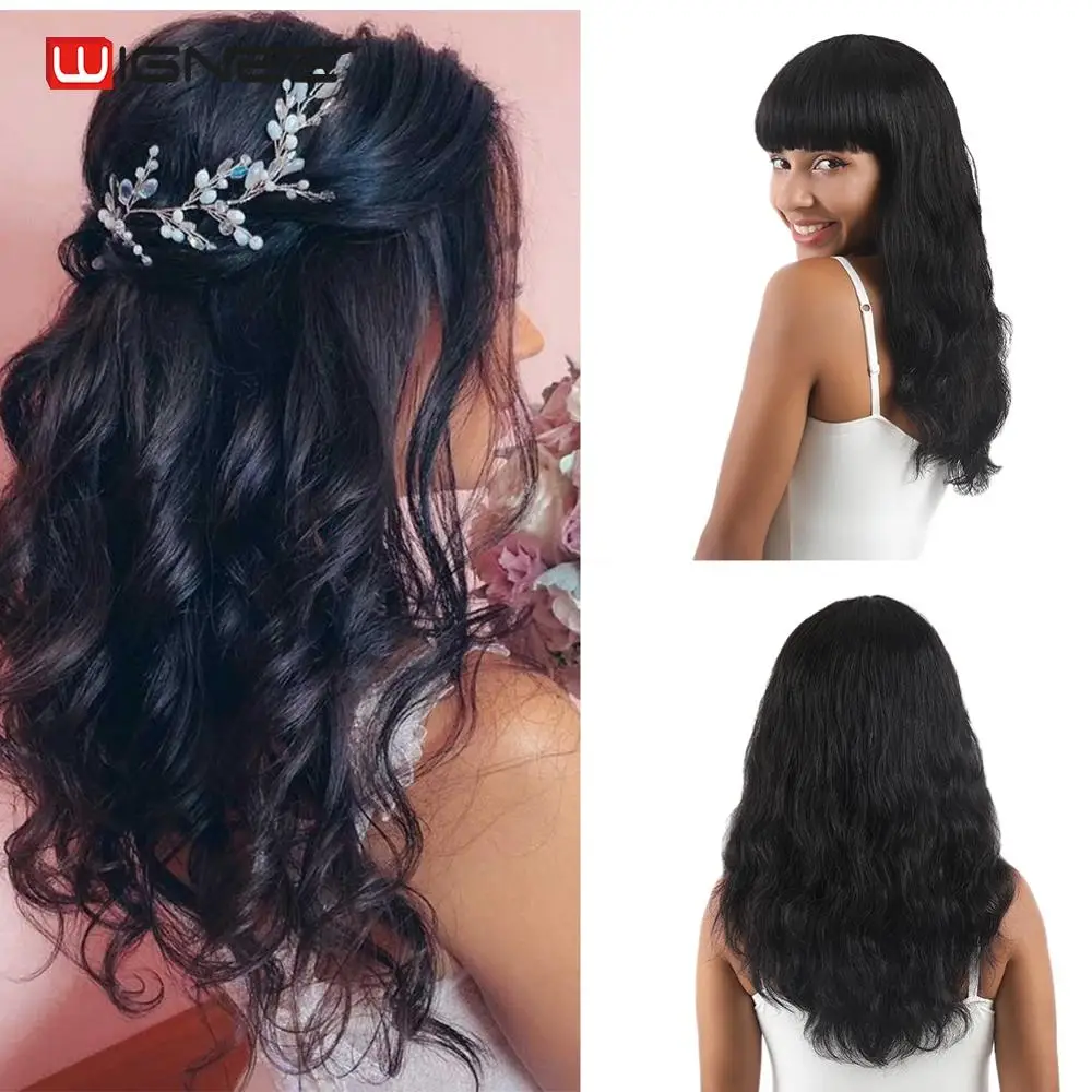 Human-Hair-Wigs Wignee Women Black/white Brazilian Wavy Natural-Wave Glueless with 