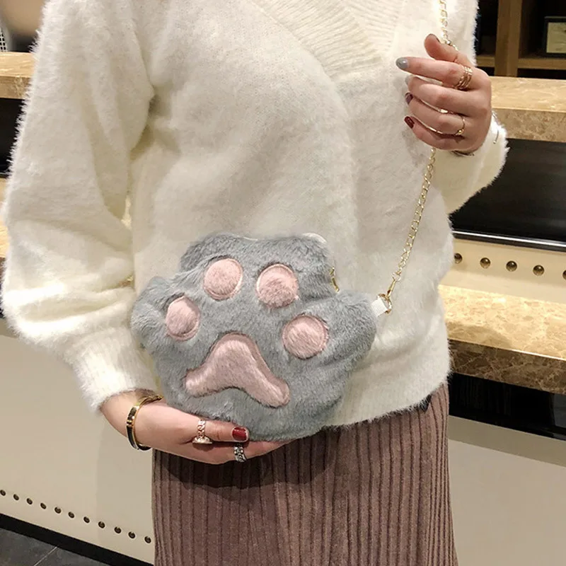 Новинка 1 шт Женская Студенческая сумка через плечо милая плюшевая кошачья лапа