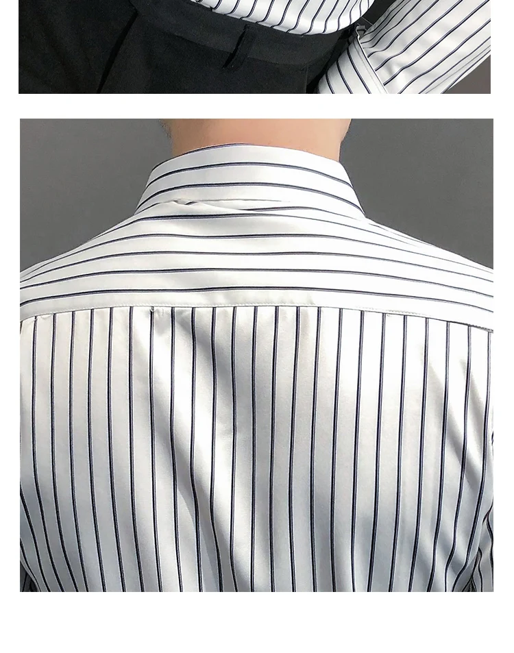 short sleeve button up shirt 2021 Spring Men's Striped Shirt Long Sleeve Slim Fit Streetwear Casual Shirts Business Dress Social Party Blouse Chemise Homme men's short sleeve dress shirts