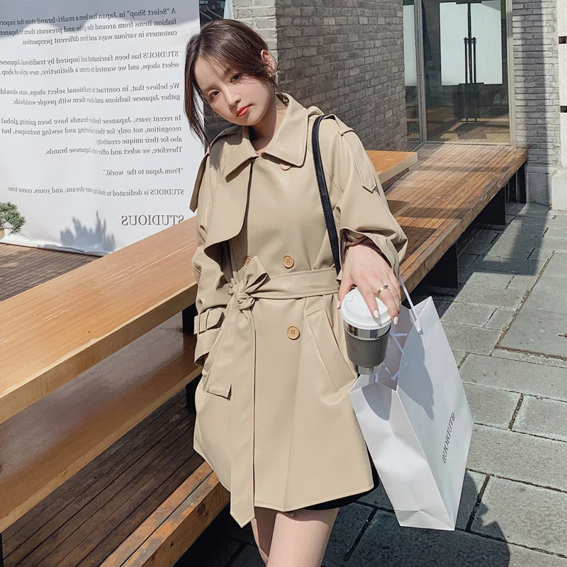 

Nice Casual Coat Female Long Loose Trench Coat For Spring Popest Double Breasted Woman Windbreaker Korean Long Sleeve Trench