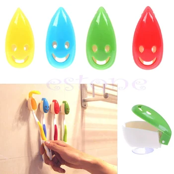 

Funny 4Pcs Smile Face Antibacterial Toothbrush Cover Suction Cup Bath Wall Drop Ship Support
