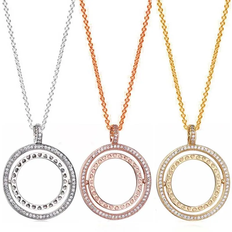 

New 925 Sterling Silver Necklace Logo Signature Spinning Hearts Sliding Clasp Necklace For Women Wedding Gift Diy Jewelry