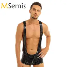 Одежда для плавания, Мужской купальный костюм, Гей Нижнее белье, мокрого вида, лакированная кожа, боди, без рукавов, Открытая грудь, выпуклый мешок, нижнее белье, мужской комбинезон