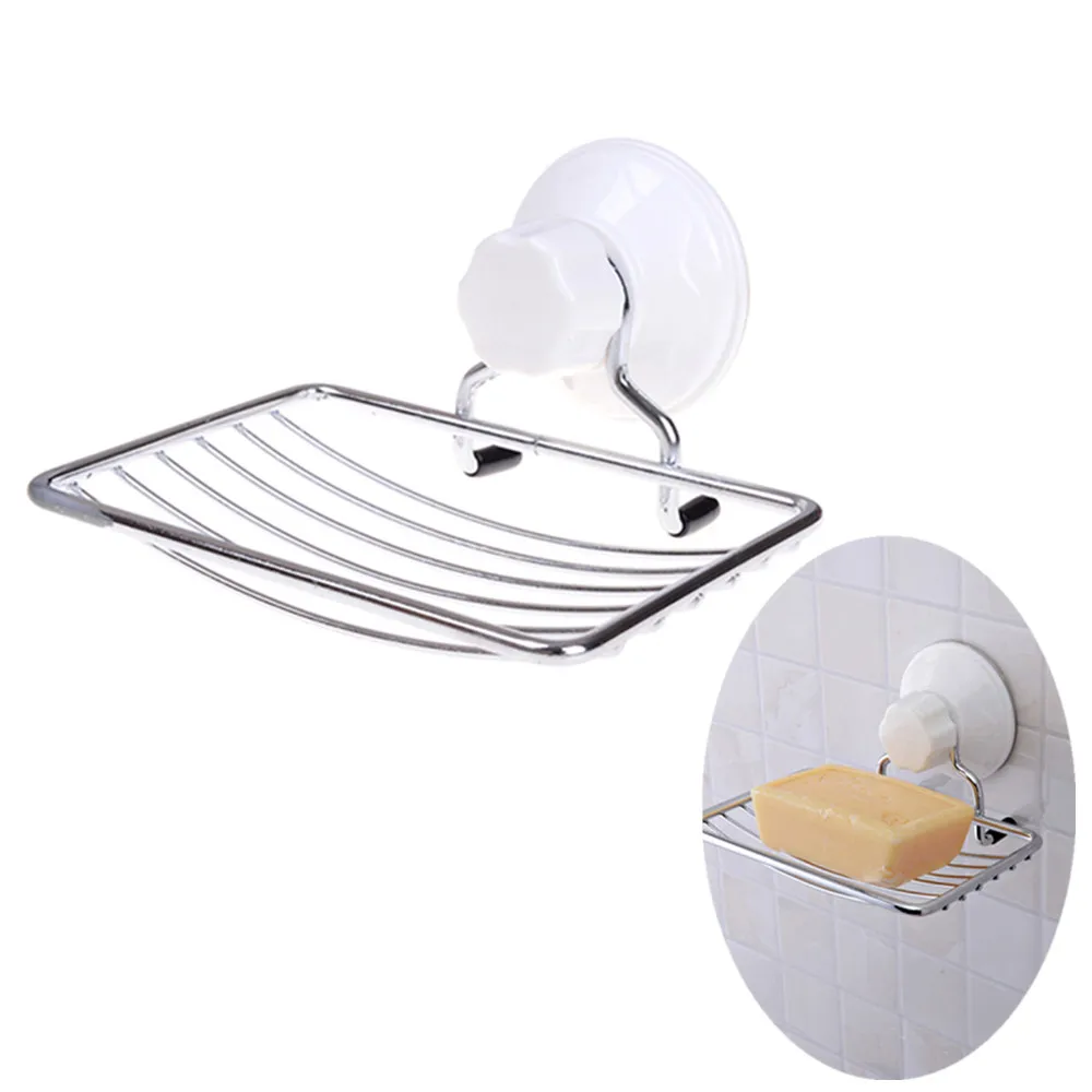 Stainless Steel Soap Dishes Soap Tray Holder Storage Soap Rack Plate Bathroom Accessories Suction Cup Soap Case Home Decor