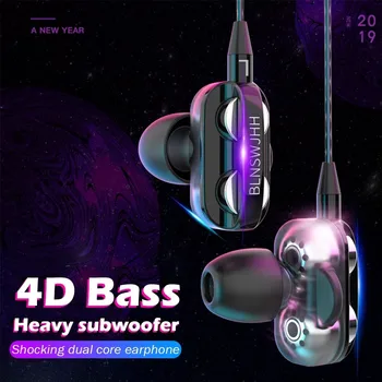 

Portable Dual Speaker 3.5MM Wired Earphone Headset For iPhone Dual Driver Stereo Sport Earbuds with Mic for Computer