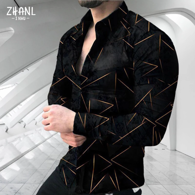 

Hot sale 2022 Men Shirt Long Sleeve Clothing Business Casual Geometric Print Shirts Man Personality Fashion Cardigan Streetwear