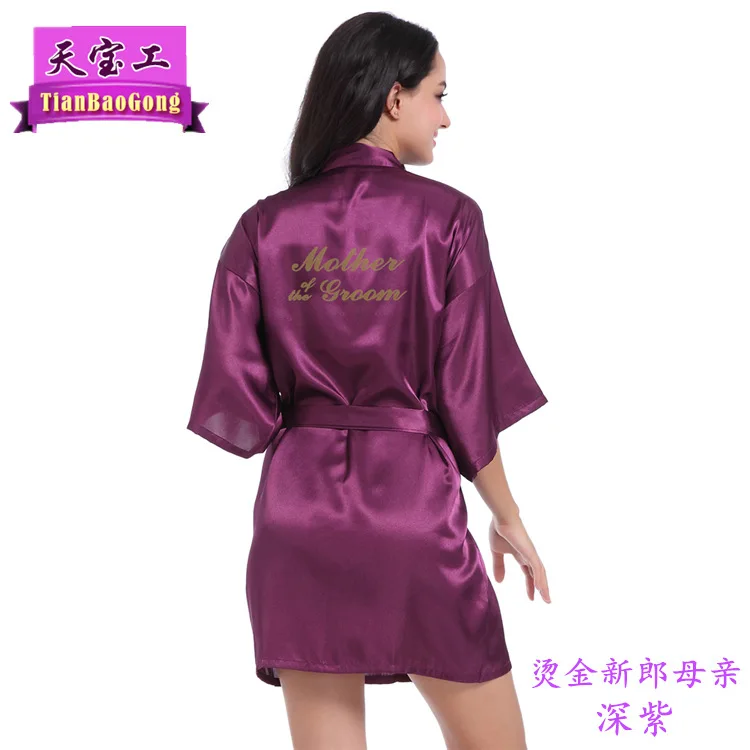 Dark Purple Свадебный халат с золотыми блестками для мамы и жениха, одежда для сна, тонкая Пижама, атласное кимоно, шелковый халат, пеньюар для свадьбы - Цвет: Dark Purple
