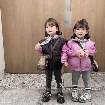 

2019 winter new baby girls fashion hit color hooded Waistcoats children down cotton thicking warm bronze zippers vest coat