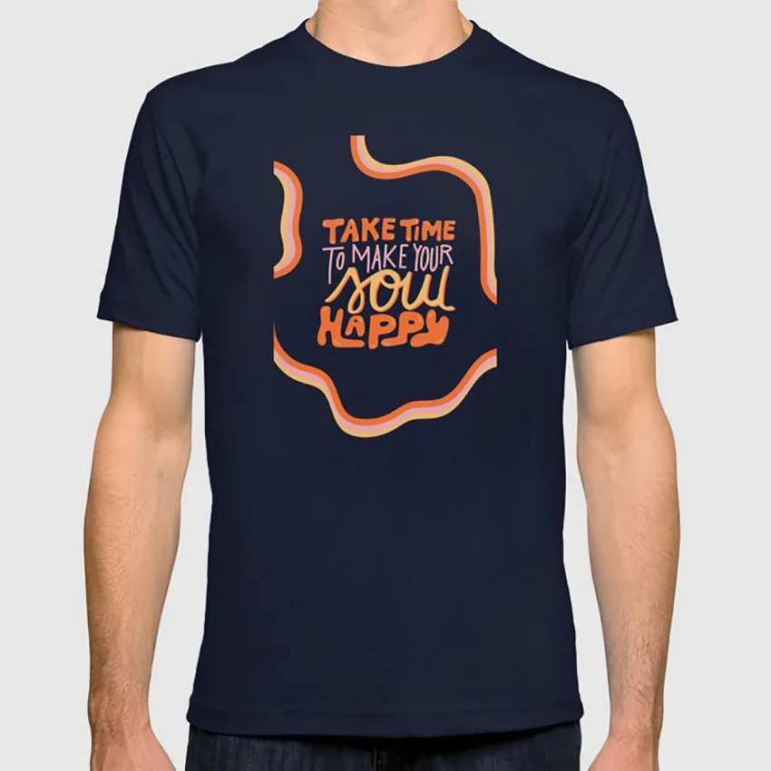 Happy Soul T shirt retro vintage lettering quote letters cursive lines 70s orange yellow