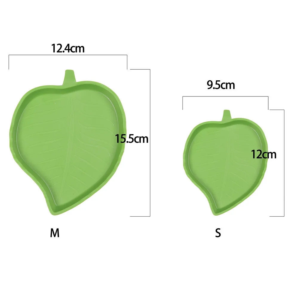 Green Leaf Shape Reptile Feeder Tortoise Lizard Gecko Snake Chameleon Food Water Dish Bowl Feeder Accessories