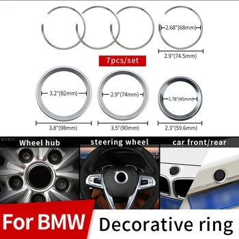 

7pcs/set Decorative Ring for Car Front Rear Steering Badge Wheel Center Hub Cap Cover Emblem for E60 E90 F10 F30 F15 E91 E92