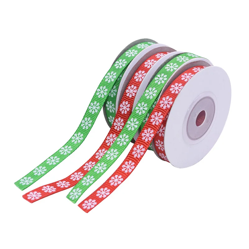 10 ярдов/рулон 3/8 ''10 мм красный зеленый Снежинка печатная атласная лента Гро-Гро ленты для свадьбы Рождественская вечеринка для упаковки подарков