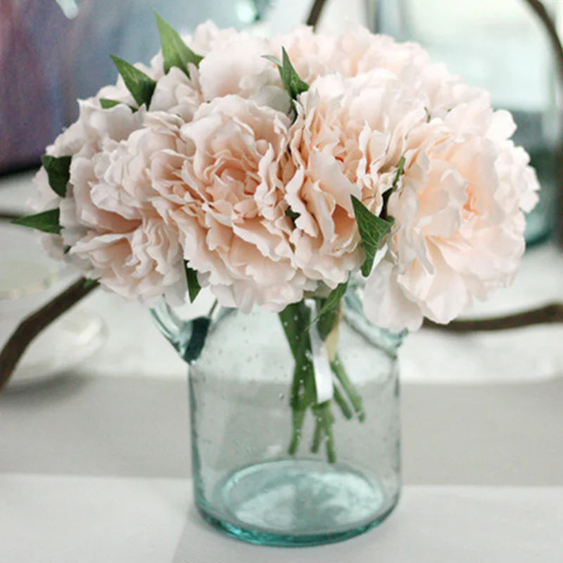 Искусственный букет синих пионов для украшения дома и свадьбы - Color: Light Pink