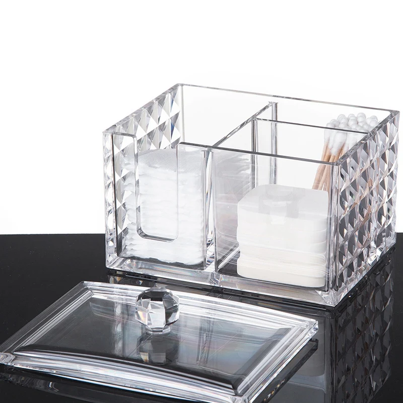  Acrylic Makeup Organizer Cotton Swabs Storage Box Cosmetic Organizer Cotton Pads Q-Tip Makeup Clear