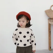 3052 Girls' Polka Dot Sweater Winter Korean Children's Clothing Children's Polka Dot Knitting Sweater Kids Girl Pullovers