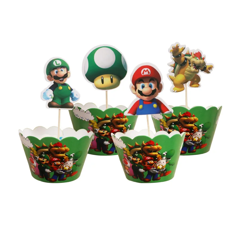 

Birthday Party Super Mario Theme Cupcake Decoration Toppers Cake Wrappers Baby Shower Kids Boys Favors Events Supplies 24pcs/lot
