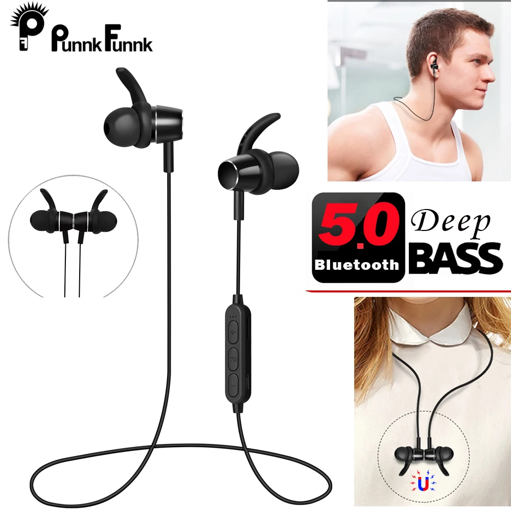 PunnkFunnk Bluetooth наушники Спортивные Беспроводные 5 0 Встроенный mp3 плеер Magentic 3D бас