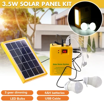 

5V USB Charger Home System Solar Power Panel Generator Kit+2 LED Bulbs Light Indoor Outdoor Lighting Flashing Distress Function