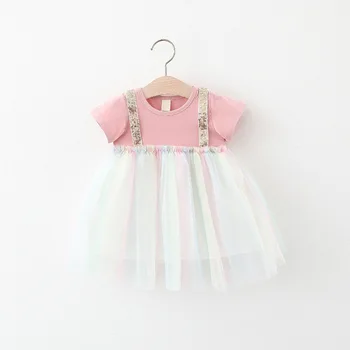 

Children Princess Dress Gradient Mesh Dress Cute Skirts Rainbow 2020 Summer Above Knee, Mini Cotton Patchwork Short Casual