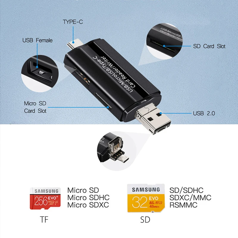 4 в 1 адаптер для карт OTG Micro SD Type C кардридер с SD/TF картой USB 2 0 слот памяти устройство