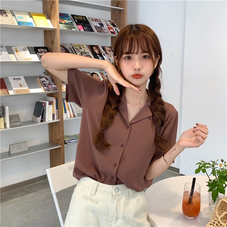 Turndown Collar Short Sleeve Chiffon Shirt Blouse Women 2020 Office Ol Overalls Shirt Casual Button Loose Summer Simple Tops Turndown Collar Short Sleeve Chiffon Shirt Blouse Women 2020 Office Ol Overalls Shirt Casual Button Loose Summer Simple Tops